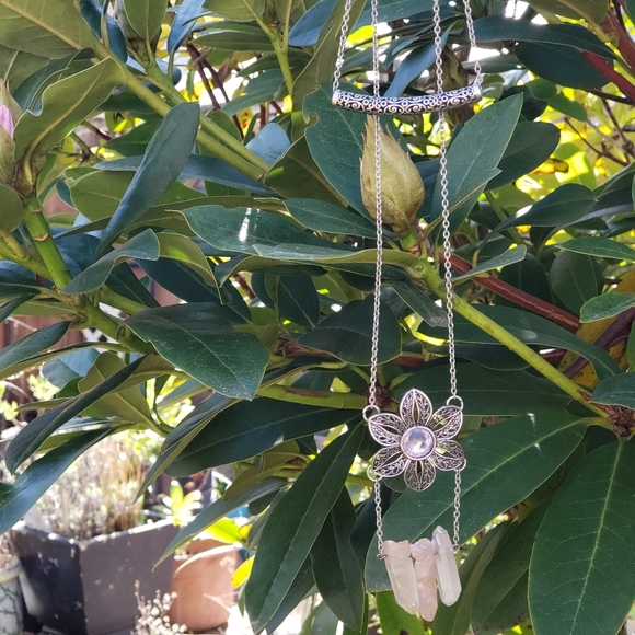 Flower Gem Crystal Pendant | Double Tier Necklace - Picture 3 of 3